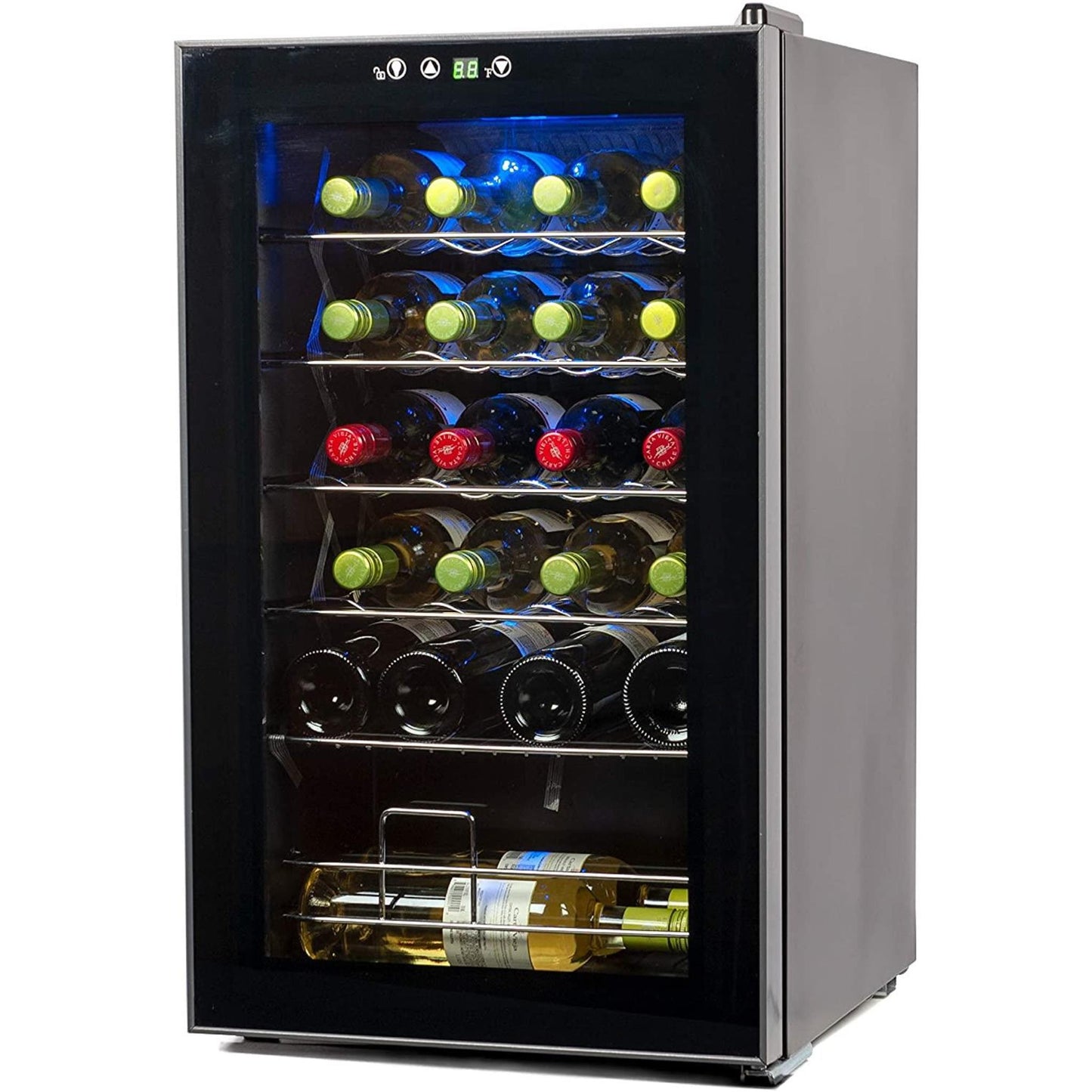 BLACK+DECKER FREESTANDING WINE FRIDGE 24 BOTTLES, WITH COMPRESSOR COOLING & CHROME SHELVING - BLACK